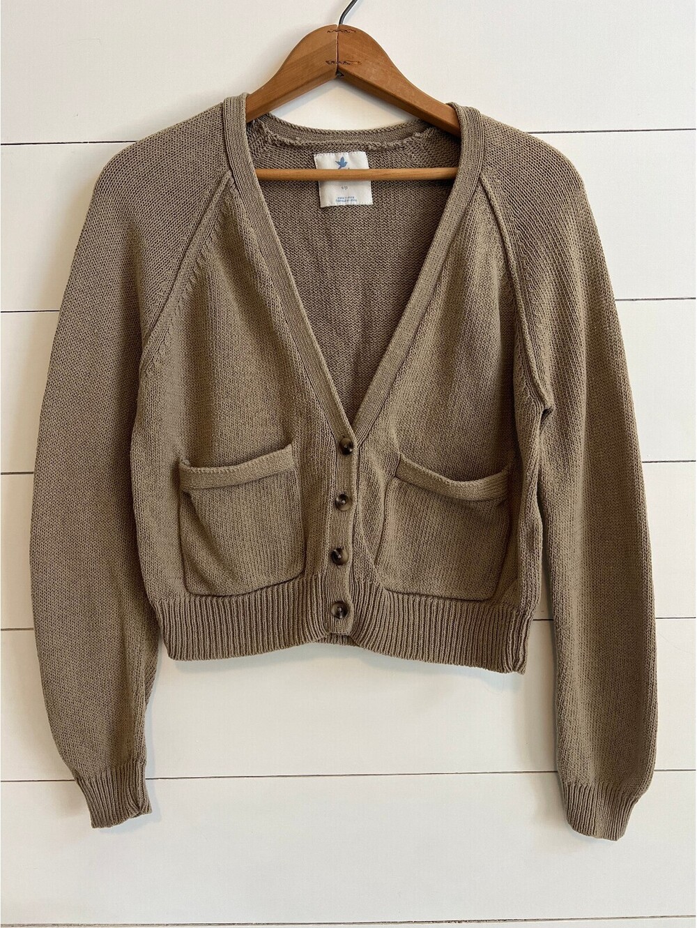 Aerie Taupe Knit Button-Up Cardigan Sweater Women's Size S Y2K Streetwear